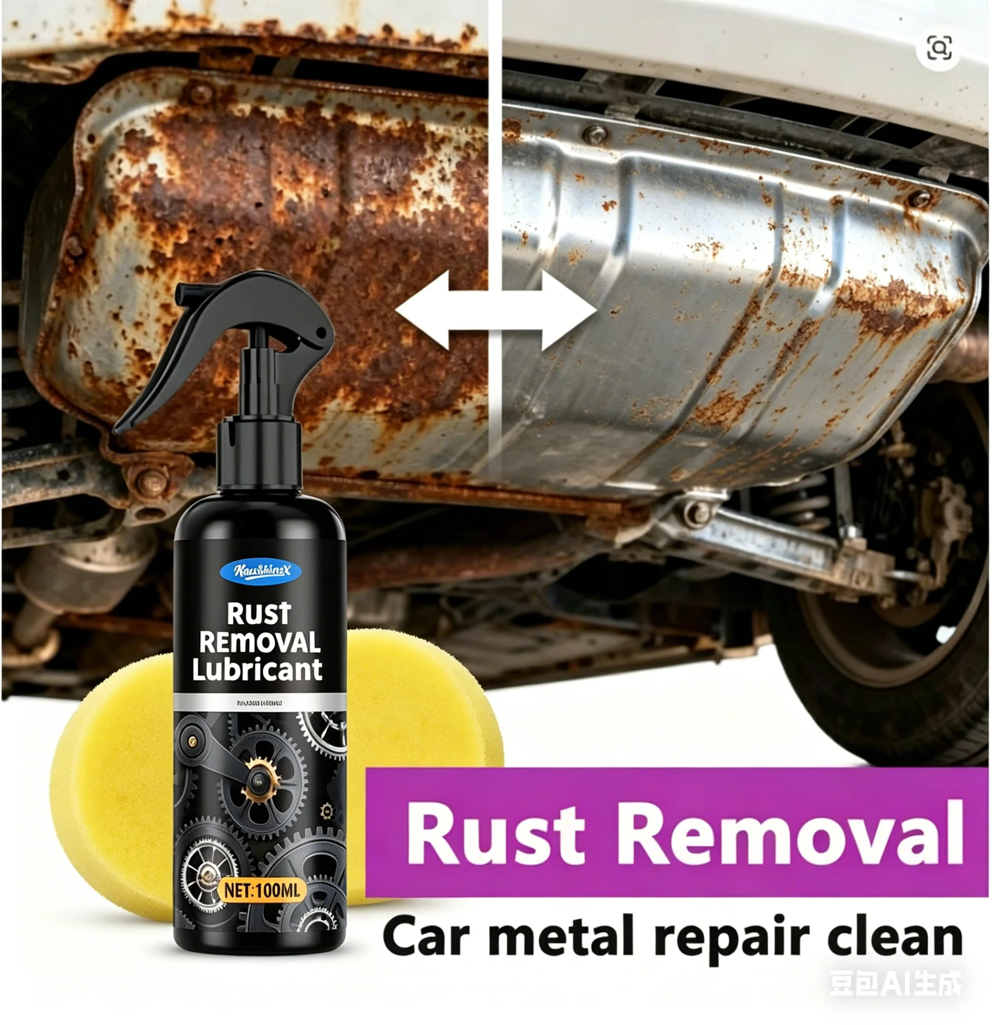 All-Purpose Rust Remover Spray - 100ML, Fast-Acting Iron Oxidation Eliminator, Restores Shine, Safe on Various Surfaces
