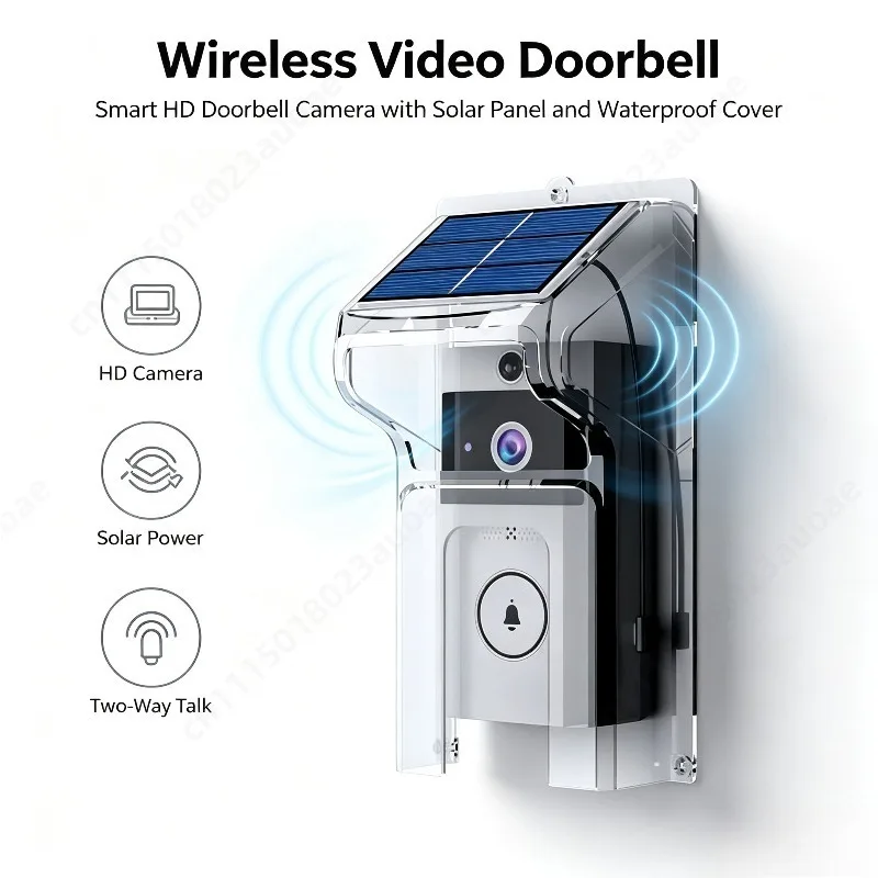 HD Wireless Video Doorbell with Solar Rain Cover Smart Intercom Doorbell Voice Changer Surveillance Camera