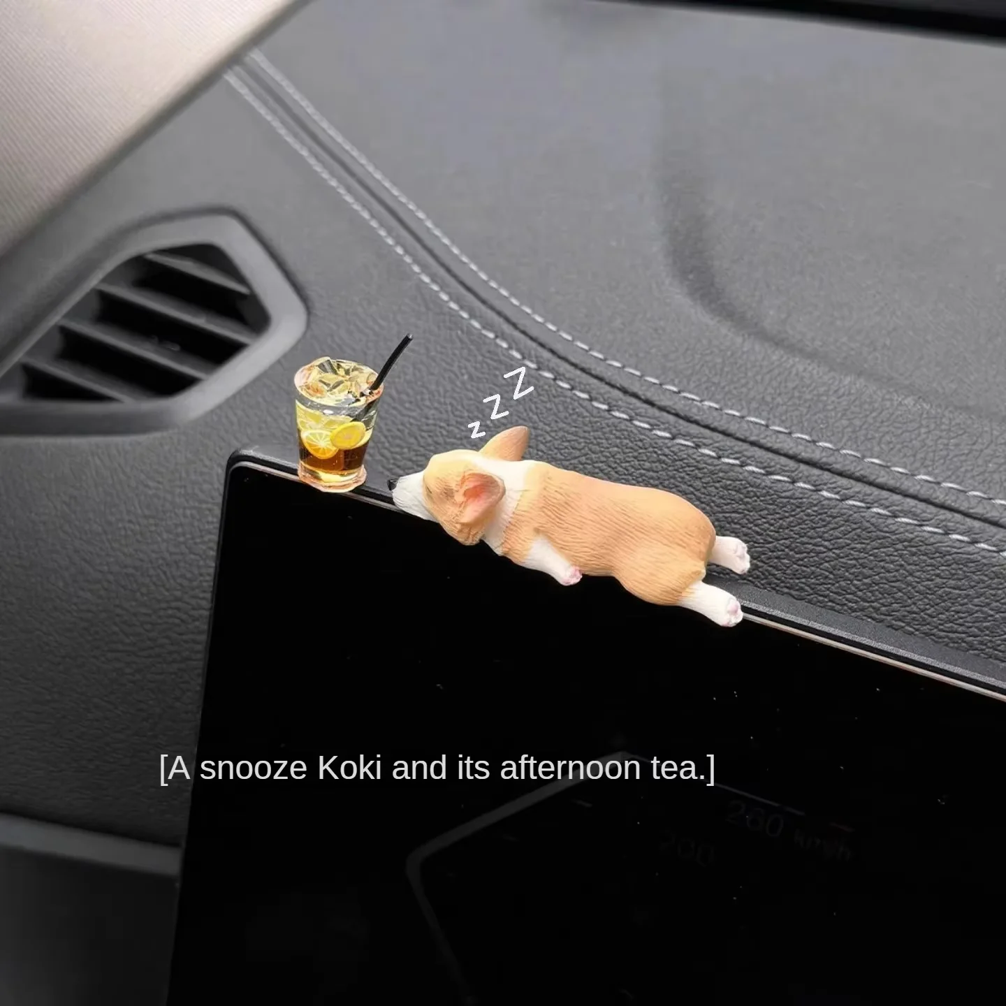 Mini Sleep corgi dog lifelike cute doll toy ornaments for car Traceless fixation decoration aesthetic cars accessories tools