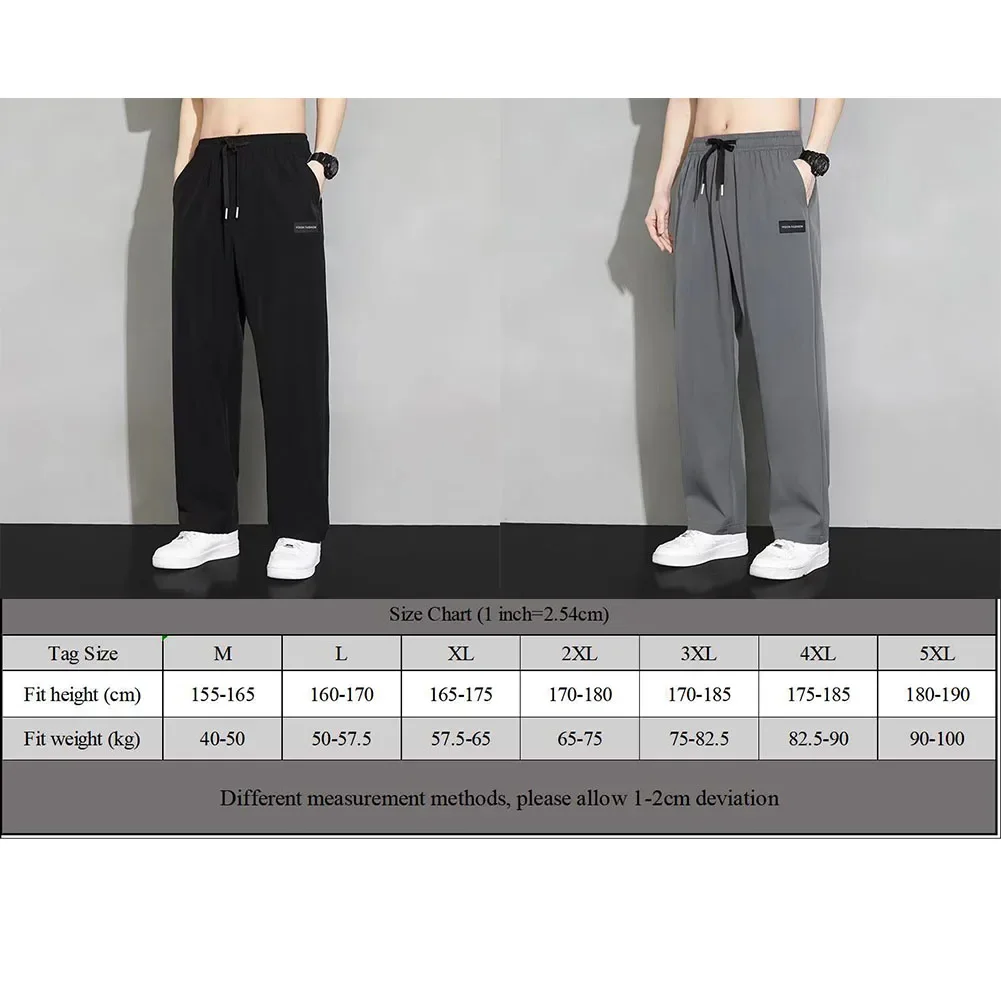 Men Trousers Loose Straight-Leg Casual Long Pants Thin Quick-Drying Sports Pants Men's Mid-waist Sports Pants Breathable Pants