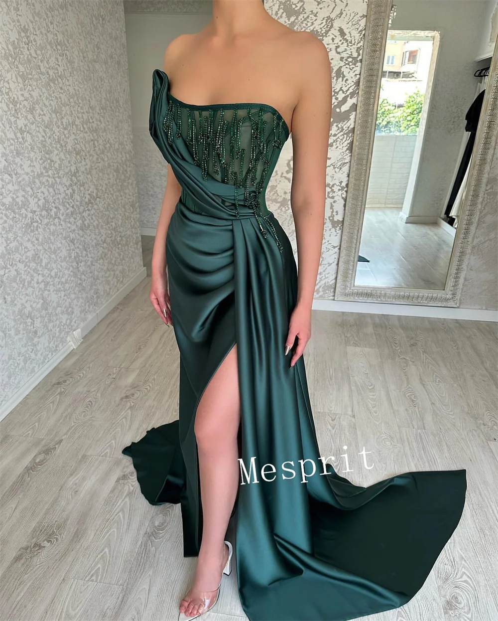 Customized Intricate Pleat Beading Straight One-shoulder Long Dresses Bespoke Occasion Dresses Elegant Modern Style