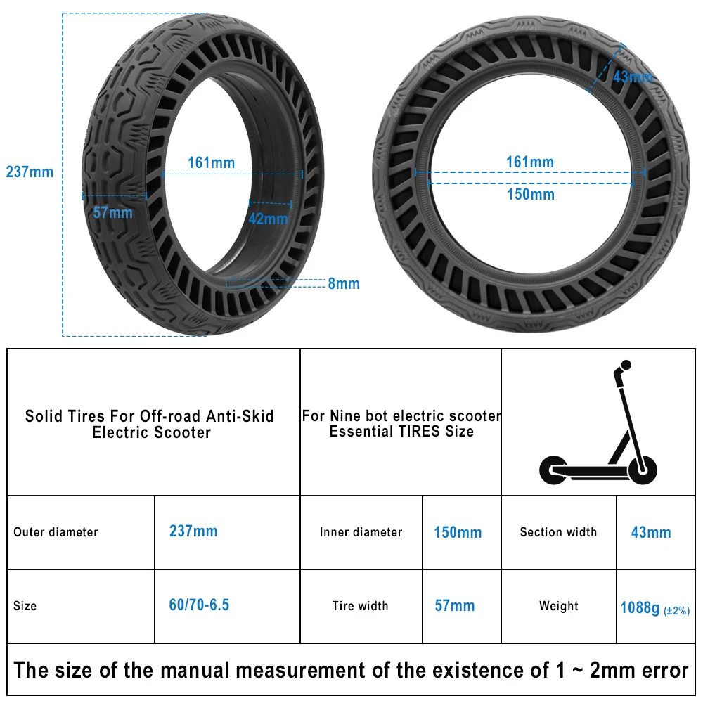 10 Inch Honeycomb Solid Tire 10x2.5 Rubber Hollow Tire For Ninebot MAX G30 Electric Scooter 60/70‑6.5 Explosion-proof Tyres