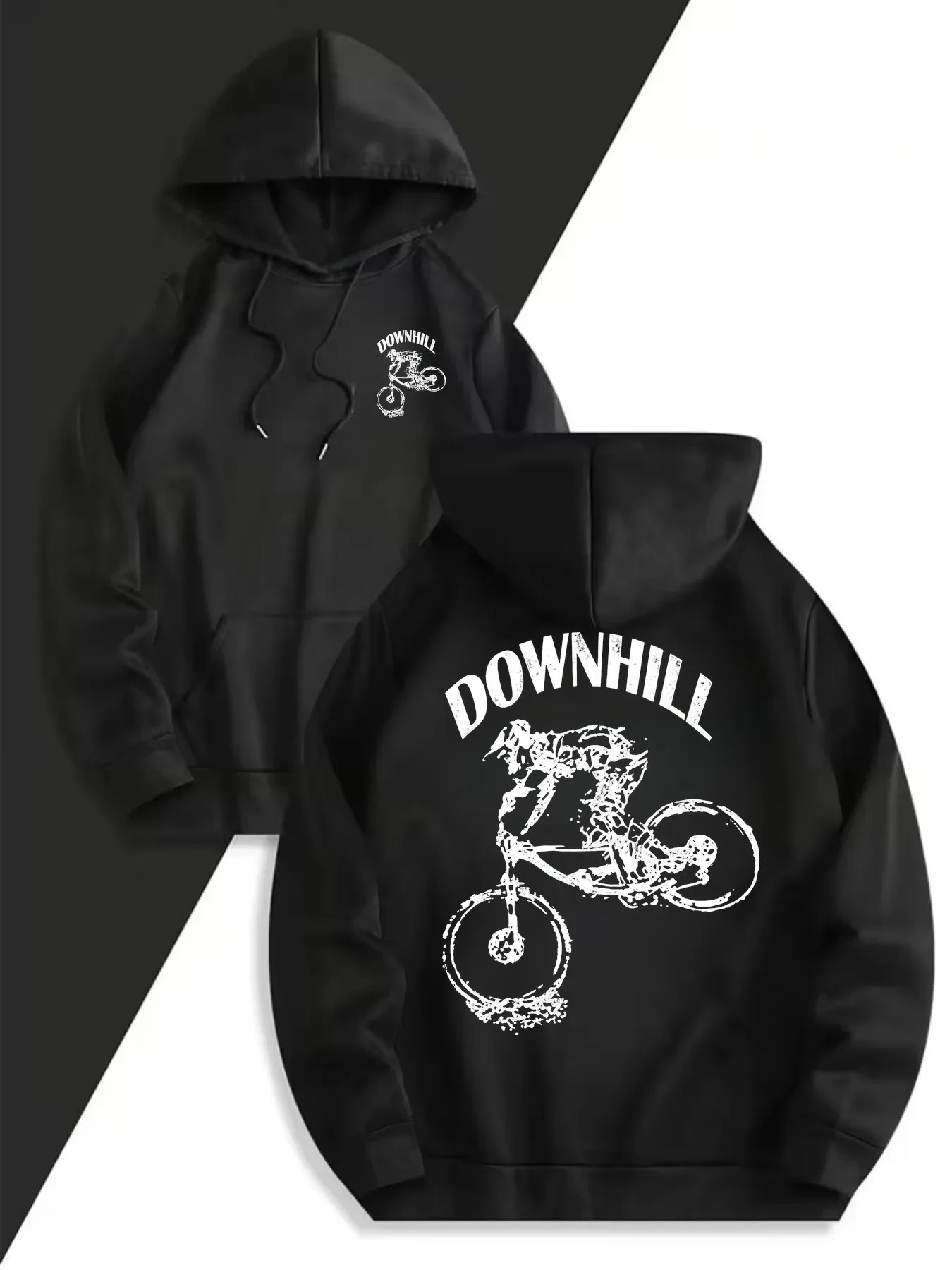 Men Y2K Retro Streetwear Hoodie Autumn Winter Fleece Lined Hoodie Sweatshirt, Extreme Mountain Bike Graphic Loose Warm Hoodie