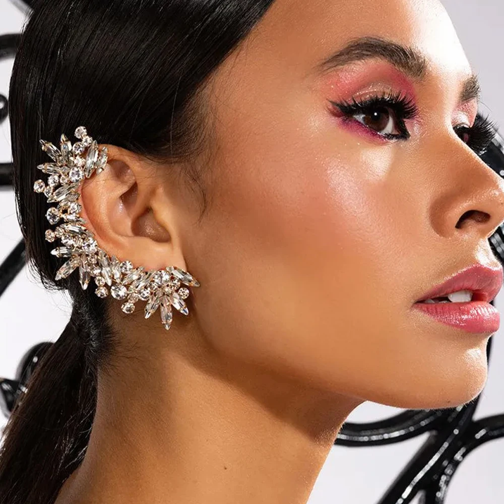 2023 Fashion Crystal Ear Clip Earrings for Women 1 Pcs Rhinestone Left Ear Cuff Silver Plated Earring No Piercing Jewelry