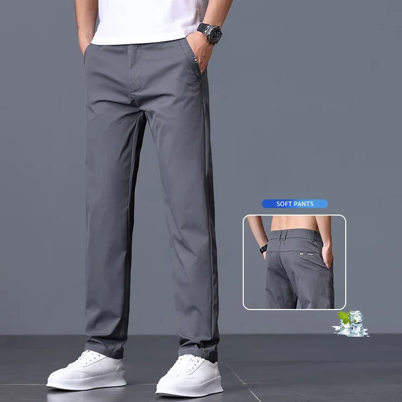 

2024, весна-лето, новые тонкие повседневные облегающие брюки, мужские модные мягкие дышащие эластичные прямые брюки, черные, серые, кофейные