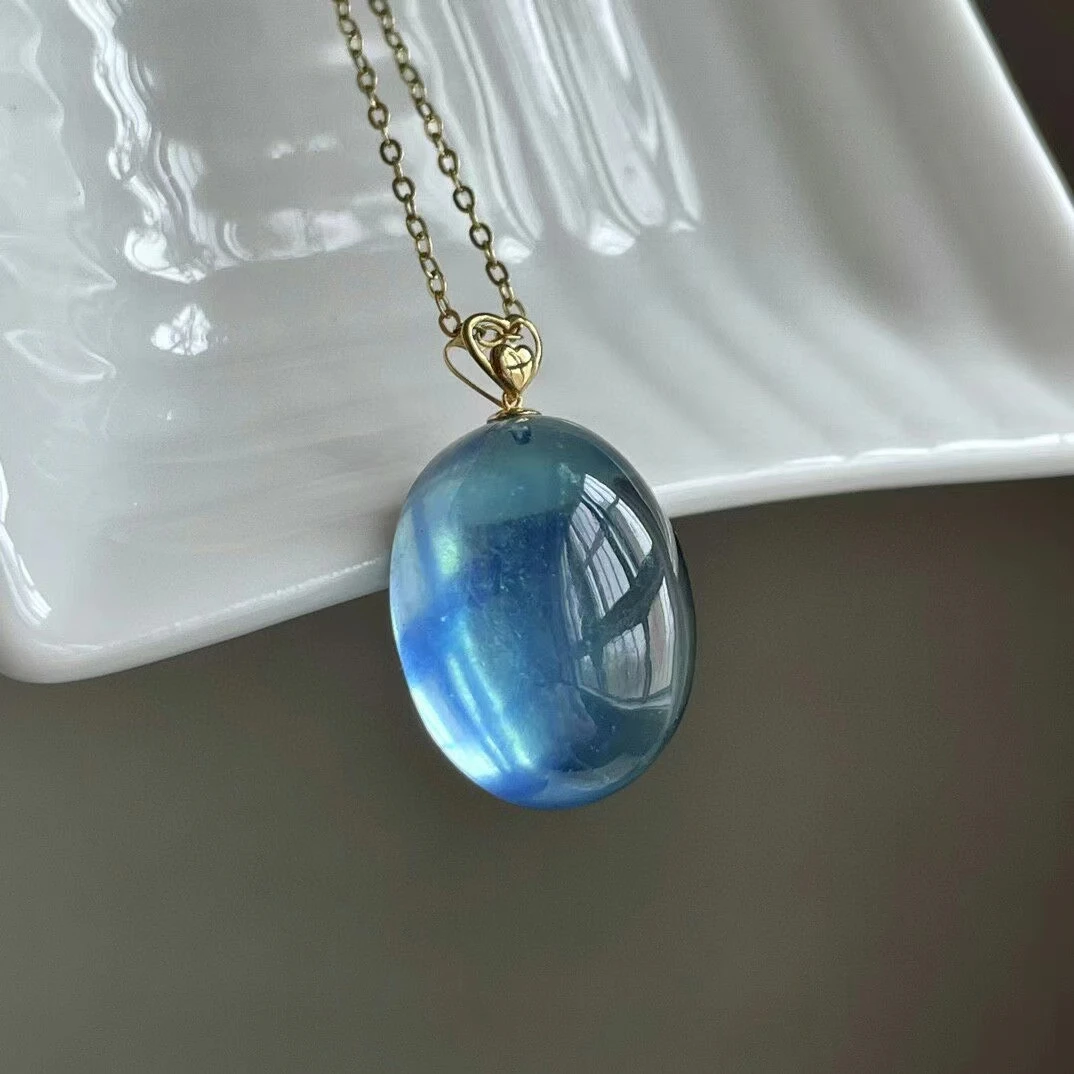 Natural Blue Aquamarine Oval Pendant Aquamarine Brazil 19.6mm*14.5mm Women Fashion Jewelry AAAAAA