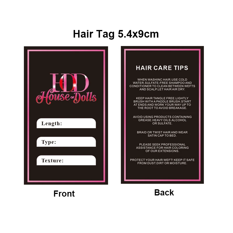 Hair Tags And Labels Custom Packaging For Hair Bundles 200Pcs Self-adhesive Sticker 5.4x9Cm Wig Hang Tags With Hole Personalize