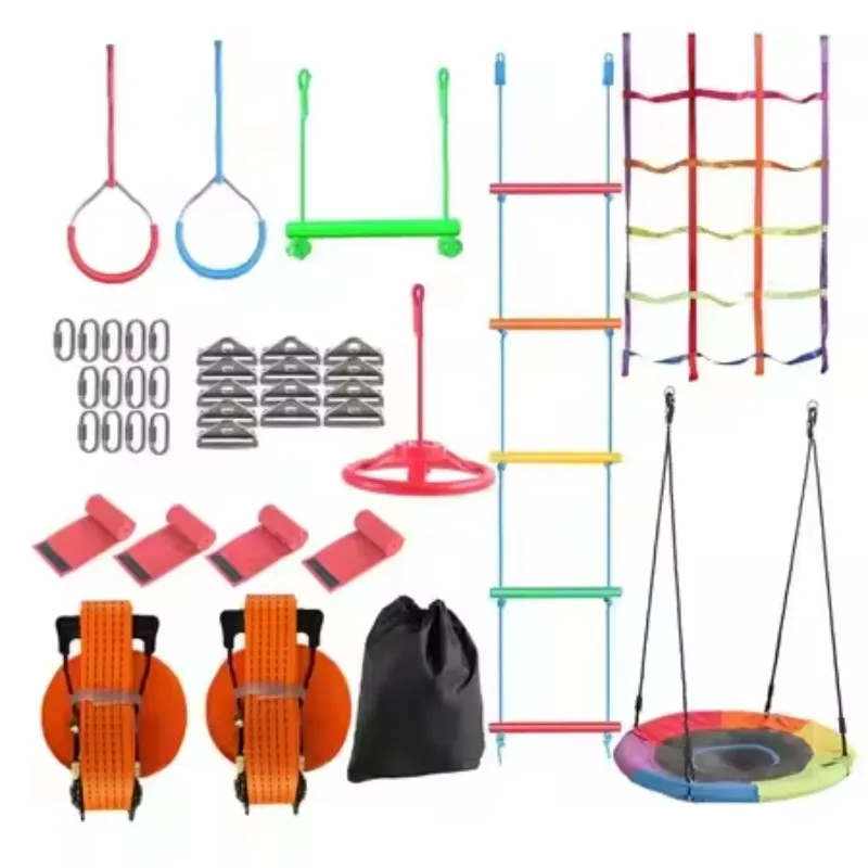 子供用ウォリアーオプスタクルコースキット 吊り下げ式モンキーバー フィストジムリング スイングロープ ラダー ポータブル屋外玩具トレーニングセット