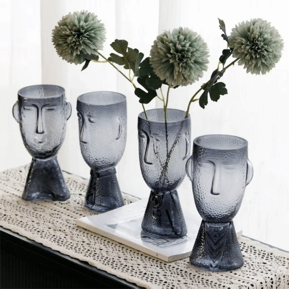 

Crystal Clear Human Face Vase Irregular Shape Glass Hydroponic Vase Artistic Funny Abstract Vase Desktop Decoration