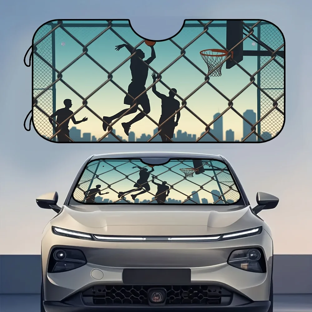 

1 шт. складной автомобильный солнцезащитный козырек в стиле баскетбольного пейзажа — подходит для переднего лобового стекла, прочный полиэстер, жаркий и U