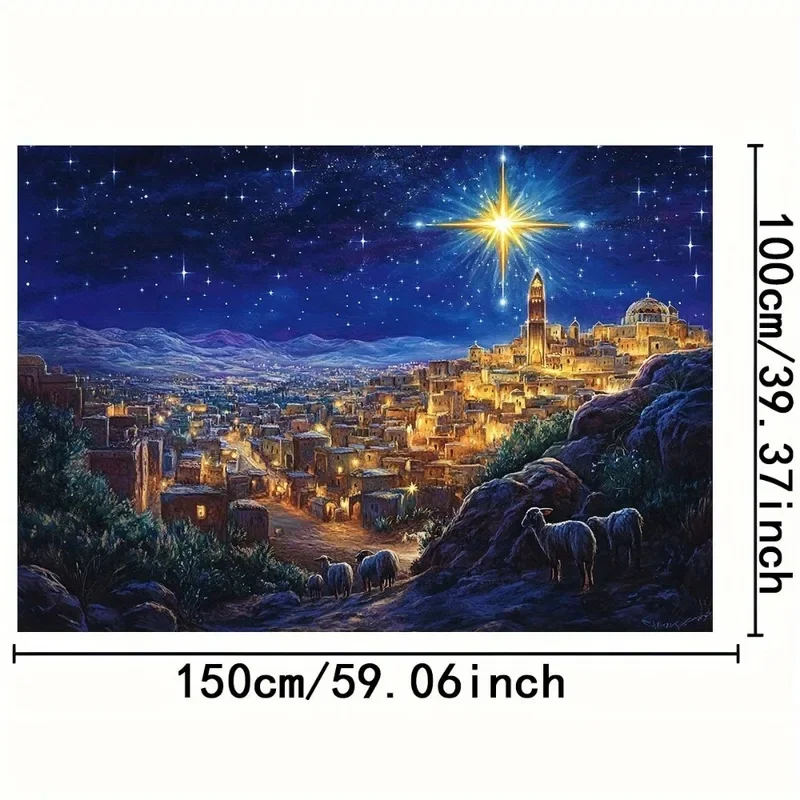 VIKAMA Merry Christmas Tapestry Bethlehem Star Night Ancient Town Sheep Starry Sky Wall Hanging Cloth for Home Wall Art Decor