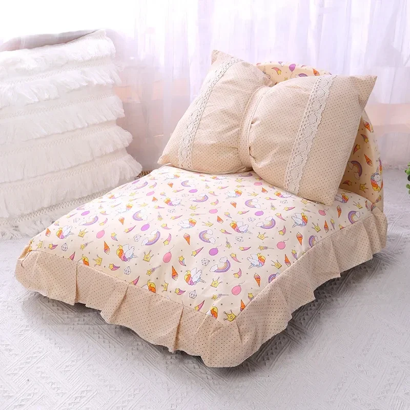 Detachable Pet Sofa Pet Supplies Cute Bow Cat Dog Bed with Pillow Princess Nest Small Medium-sized Dog Mattress Sleeping Pad