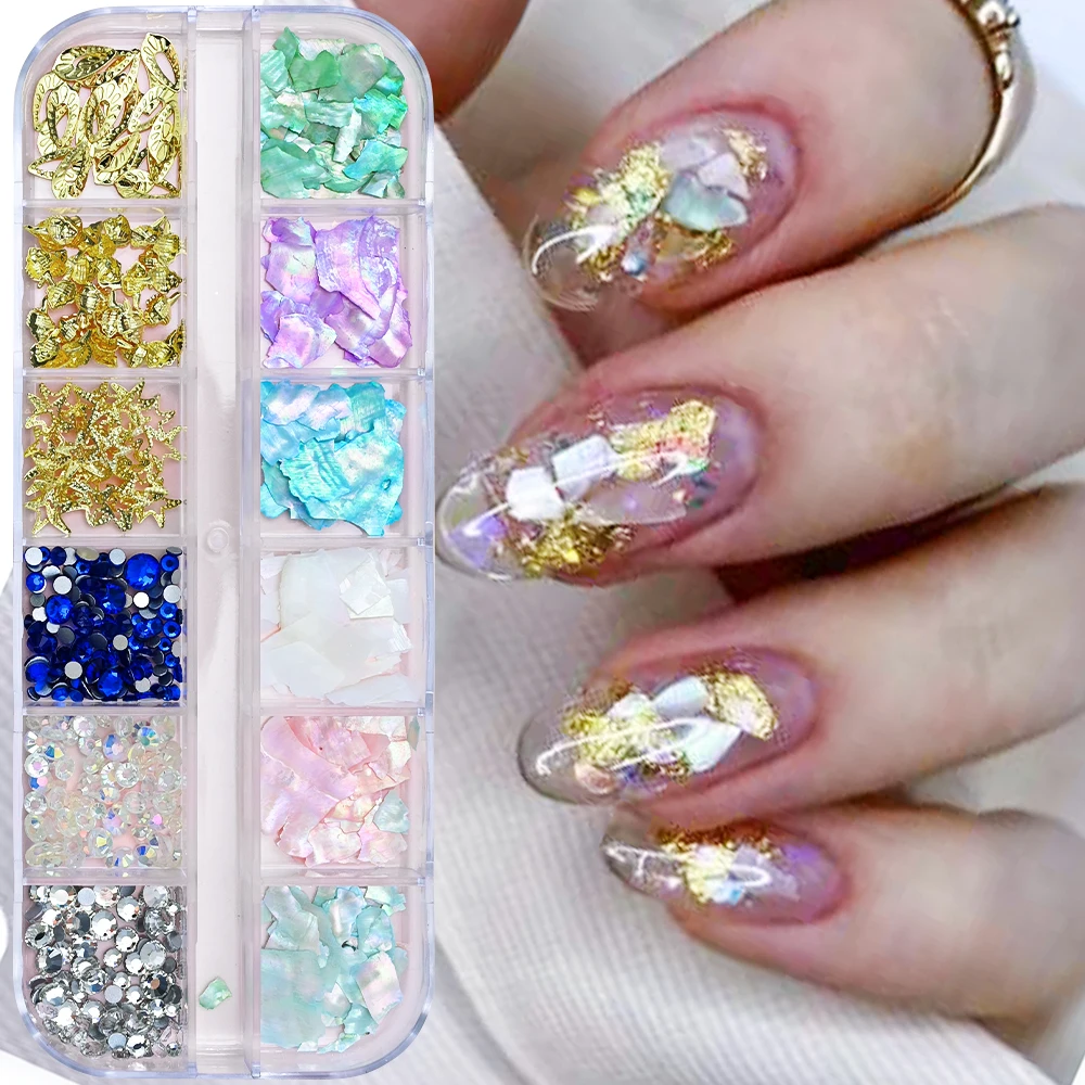 12Grid/box Aurora Shell Flakes Nail Art Decoration 3D Irregular Natural Abalone Shell Sequins Shiny Aurora Nail Irregular Shell