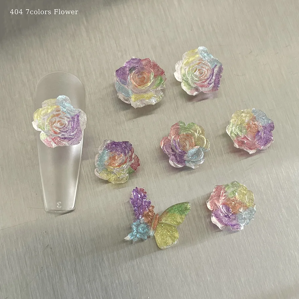 

-7 цветов, цветок-частливый микс, красочные цветочные аксессуары для ногтей, принт, 7 цветов, роза, форма лотоса, украшение для ногтей из смолы 404art
