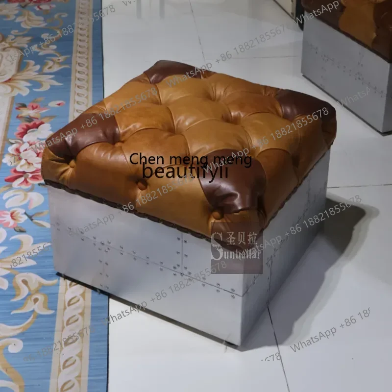 X 32 Antique buckle leather, shoe change, metal aluminum leather pedal living room bar square stool pier