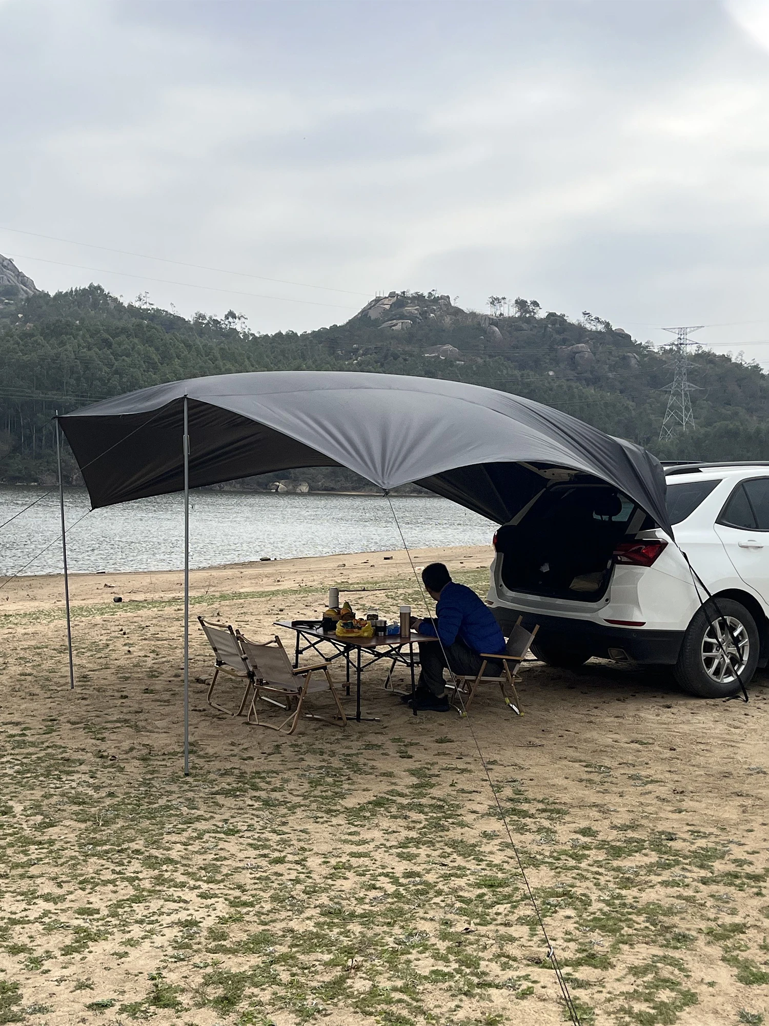 Black Coated Tarp Waterproof 2.5x4m Car Side Awning Sunshade Outdoor Camping Canopy SUV Tent UV Block Trunk Shelter