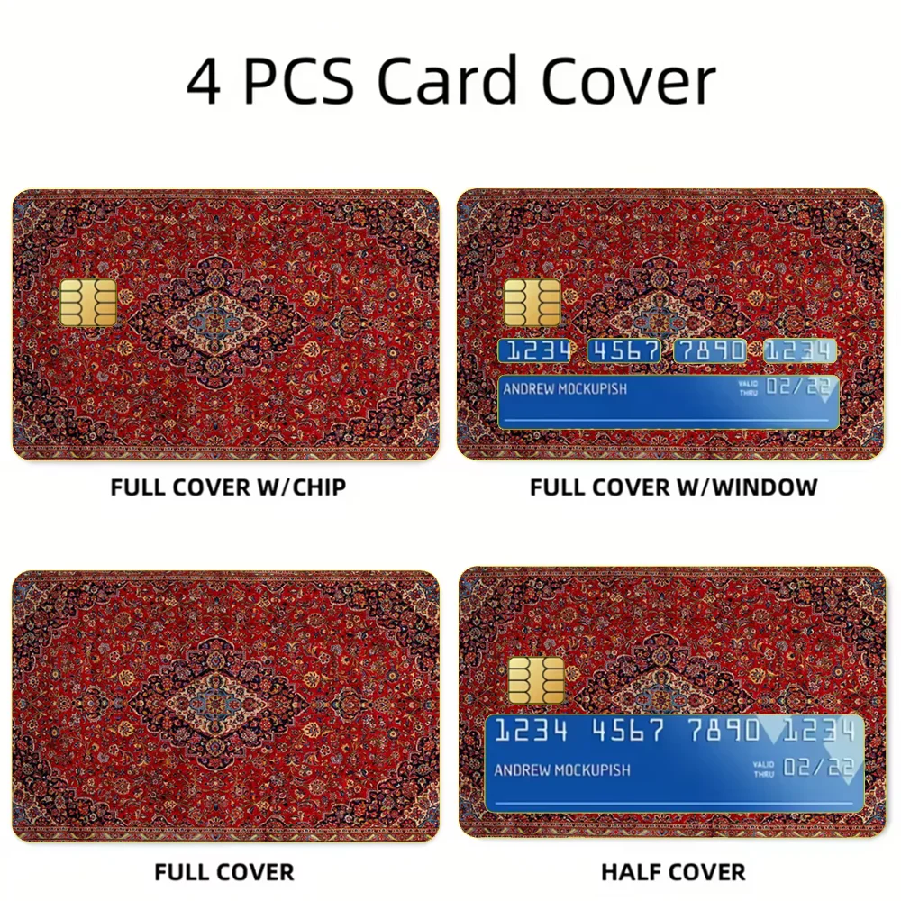 Persian Carpet Floral Pattern Stickers For Debit Bank Credit Cards Metro Bus Pass Sticker Decoration Cover 4PCS Card Skin