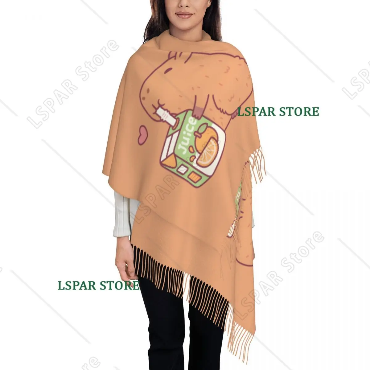 Custom Lady Long Cute Capybara Scarves Women Winter Thick Warm Tassel Shawl Wrap Scarf