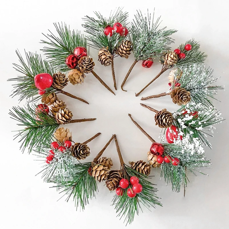 5/10PCS Craft Christmas Pine Cone Needle Berry Branch Christmas Wreath Xmas Gift Decor Christmas Decor Home Gift Decor Accessory