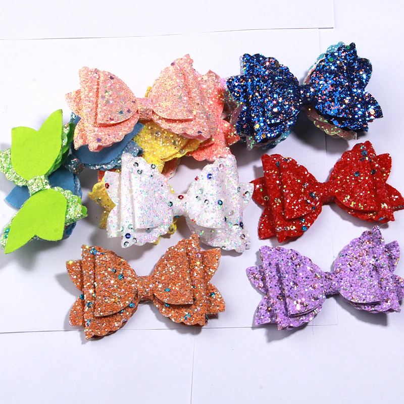 

3.5" Glitter Hair Bows Rhinestone Dot Sequin Bow for Baby Girls Hair Accessories Headbands No Clip Craft Projects