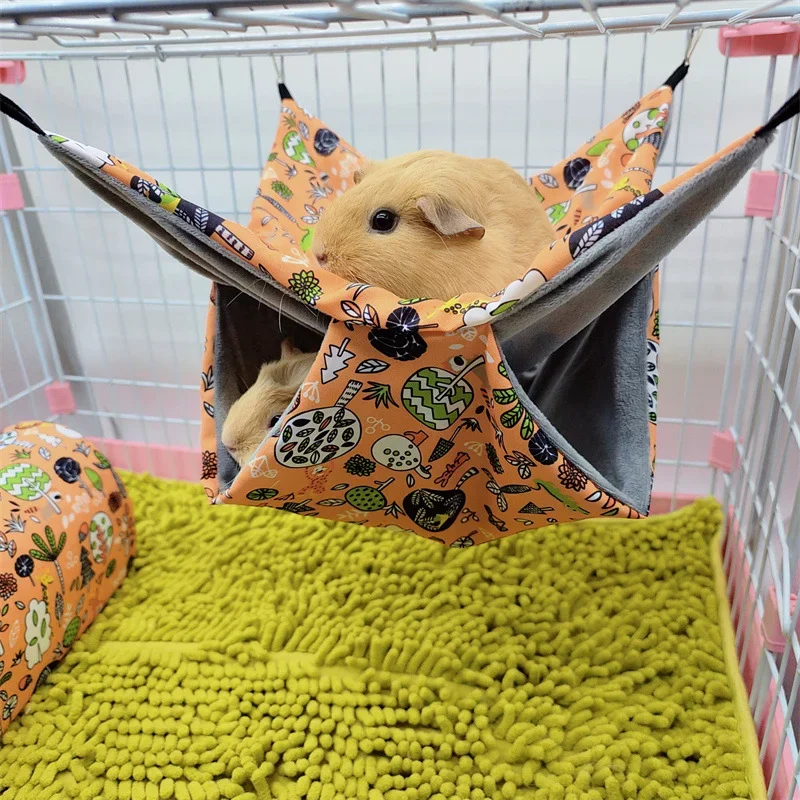 

Double Layer Pets Hammock Plush Warm Bed Hamster Cage Sleeping Pad Print Guinea Pig Bed Rodent Hammock Chinchilla Little House