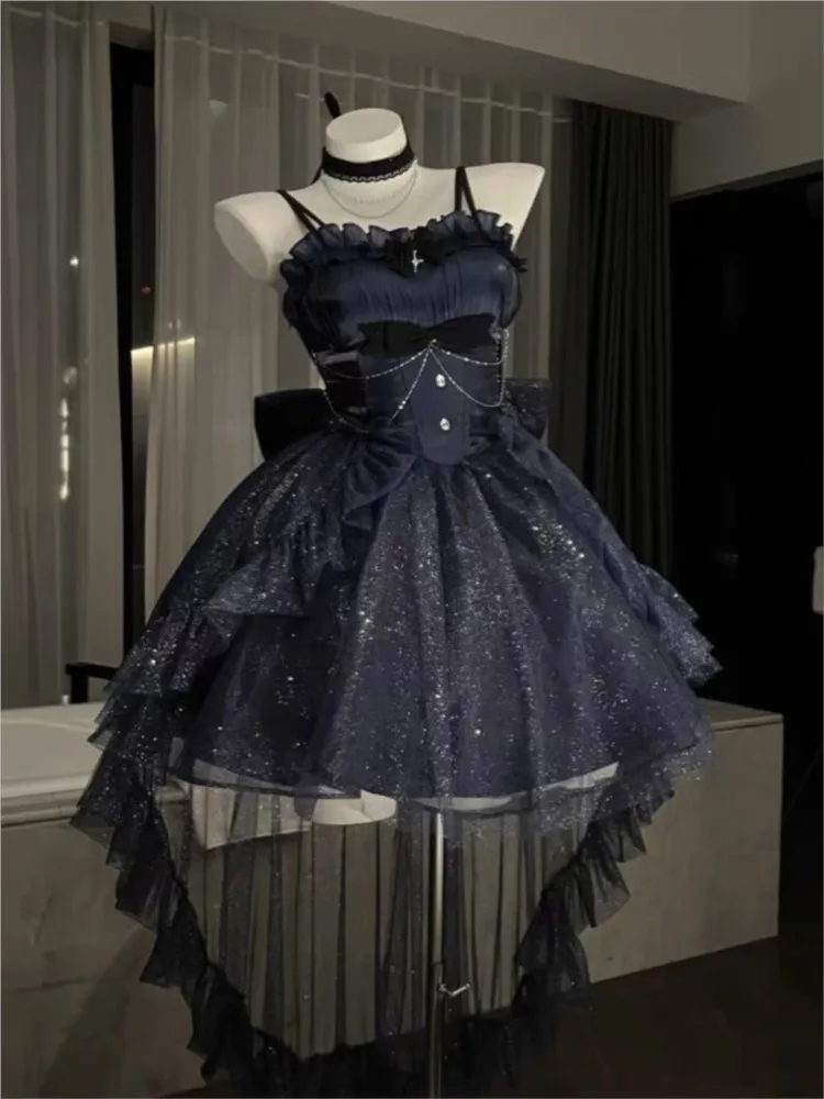 Light Luxury Thin and Glittering Dress Cute Sweet Front Short Back Long Pettiskirt