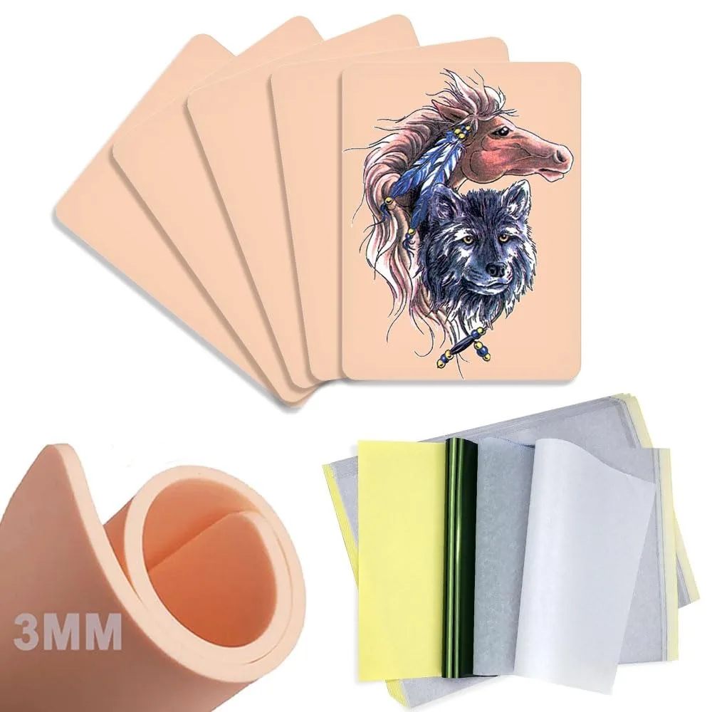 

20 Pieces Tattoo Practice Skin With Transfer Paper Kit Fake Skin Double Sided Fake Tattoo Template Paper Tattoo Set