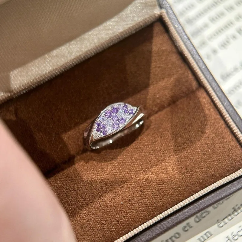 خاتم أرجواني معقد، مجوهرات الزركون الرائعة، فاخرة خفيفة متعددة الاستخدامات، مزاج المجوهرات الراقية، التنقل اليومي