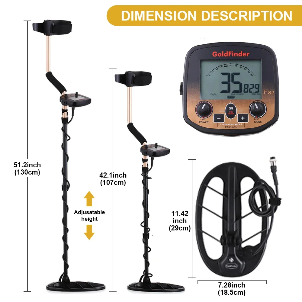 FS2 Underground Metal Detector High Sensitivity 11'' and 5'' Coils Professional Treasure Finder Precise Locator Metal Detector