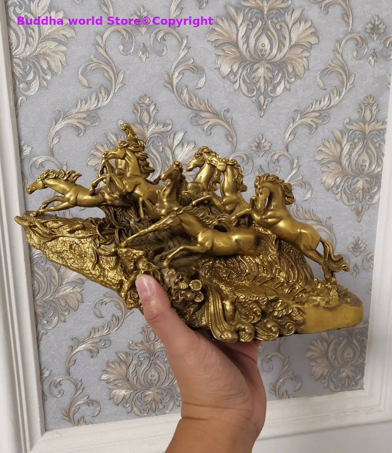 30CM Large TOP COOL HOME Parlour OFFICE Business Ornament Spiritual efficacious Mascot brass Success 8 horses Christmas