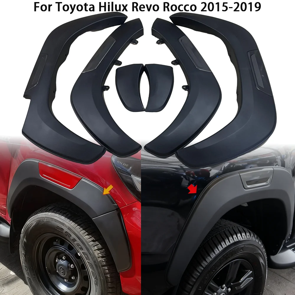 

6pcs/1set 5" Wheel Arch Fender Flares Mudguards for Toyota Hilux Revo Rocco 2015-2023 SR5 Matte Black /Red