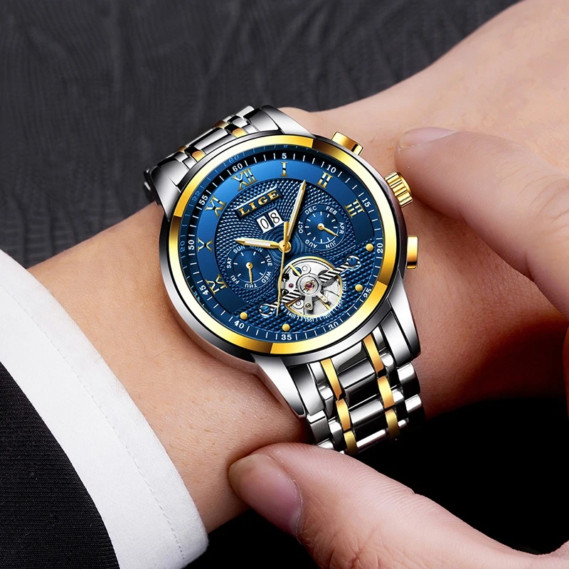 LIGE Men Mechanical Watches Fashion Top Brand Luxury Business Automatic Watch Man Casual Waterproof Wristwatch Relogio Masculino