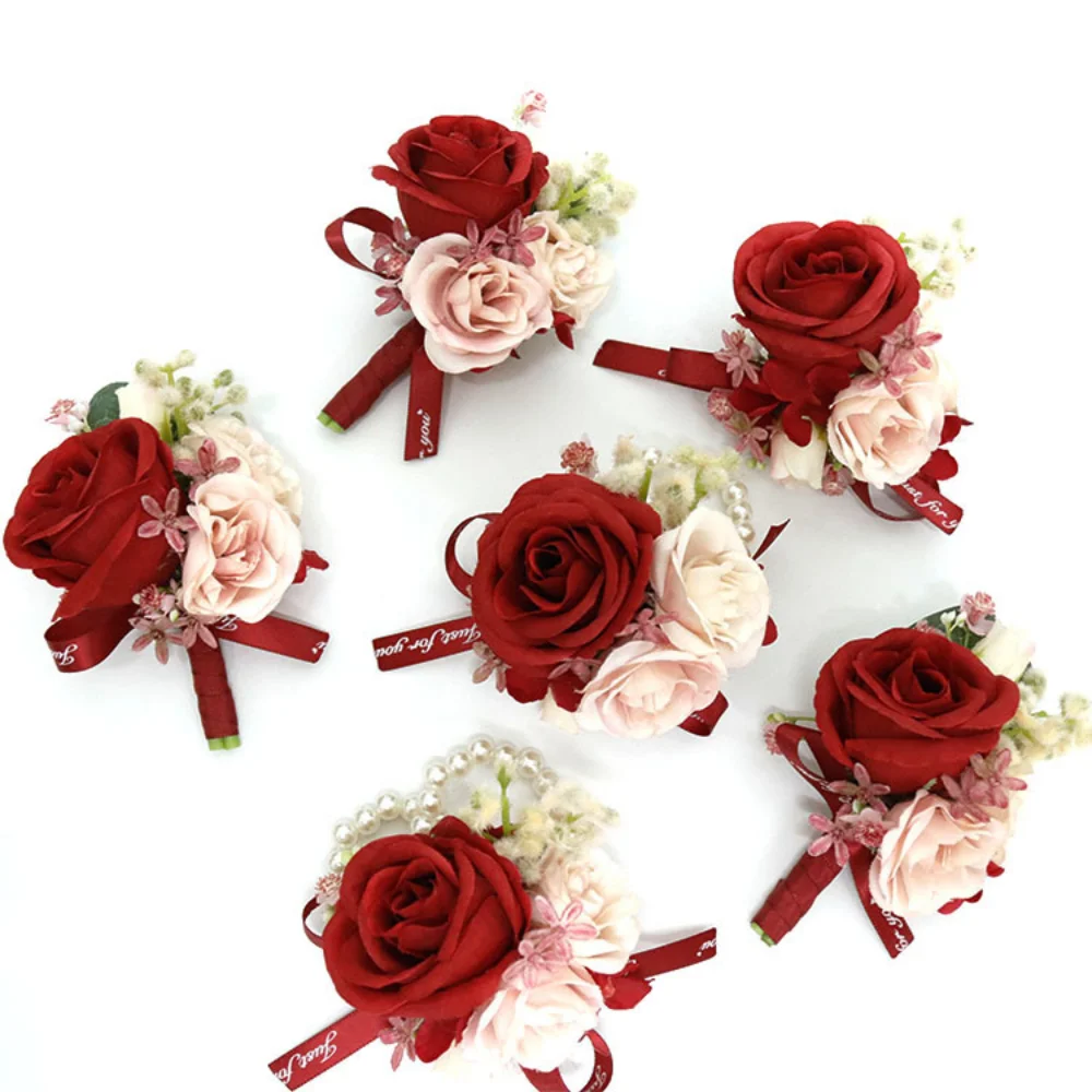 Boutonnières de mariage artificielles pour hommes, injRose, épingles, fleurs, broche, fête, patients, corsage, décor de poignet, accessoires de mariage