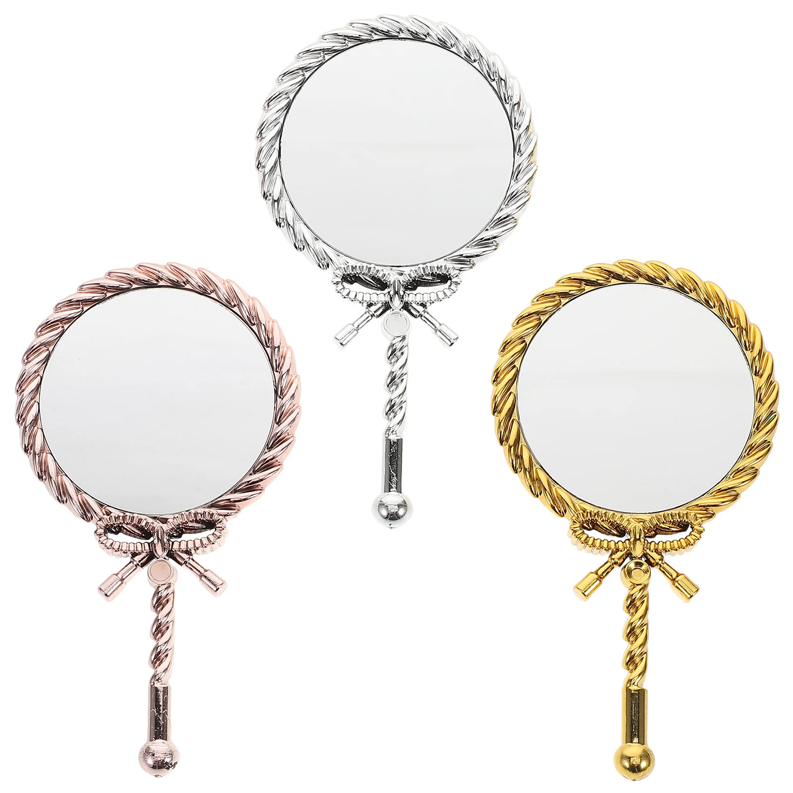 3Pcs Handheld Makeup Mirror Vintage Plastic Frame Electroplated Handle Portable Vanity Table Mirror for Women Travel Girls