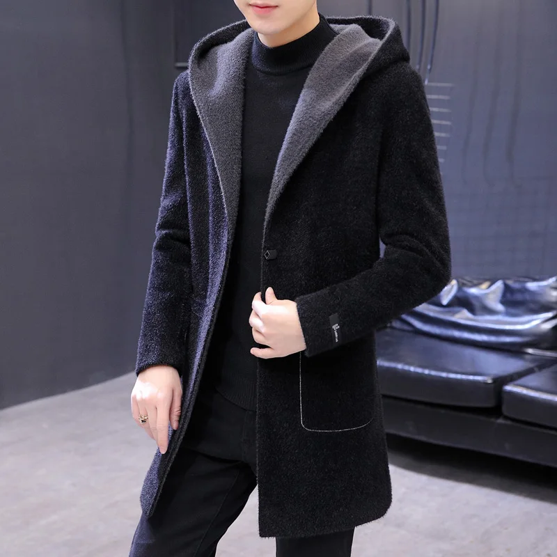 

Мужское шерстяное пальто средней длины, осенне-зимнее, утепленное, в корейском стиле, модное, с капюшоном, ветрозащитное, молодежное, приталенное
