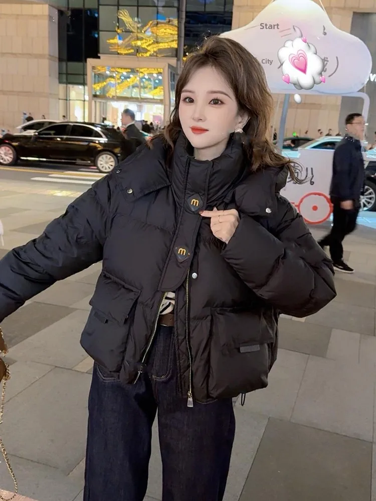 

Trendy Short Puffer Jacket Women's Thickened Cotton Coat Bread Style Winter New Arrival Warm Loose Fit Korean Style Zipper