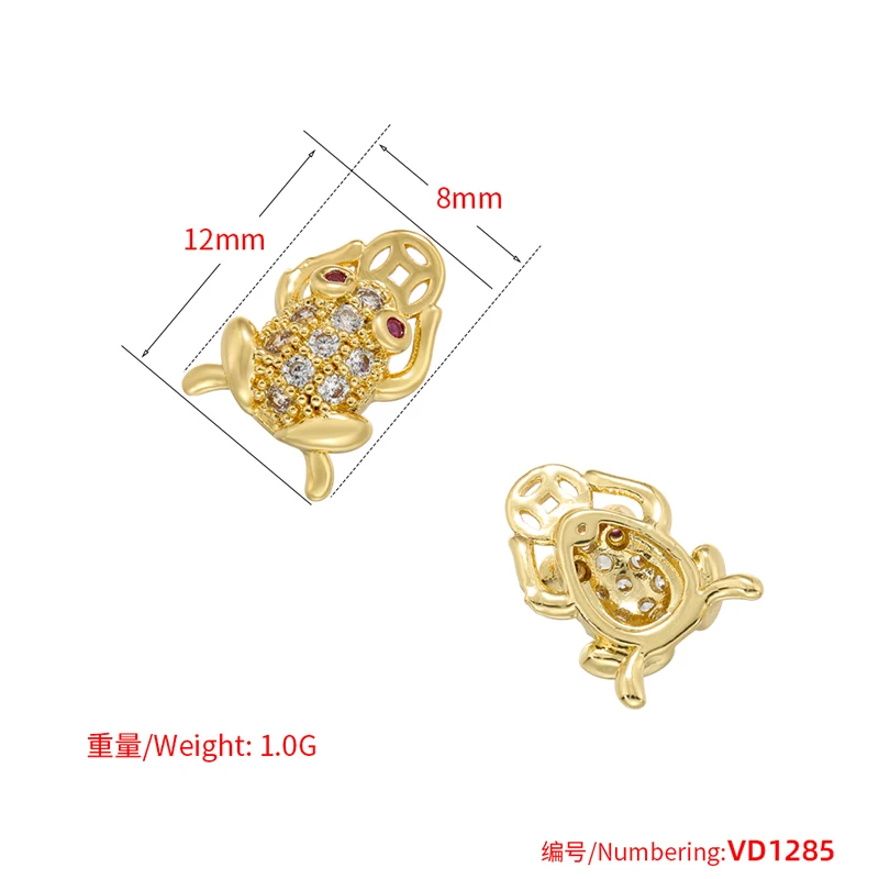 2pcs/8.5*12mm High Quality Handmade Inlaid Zirconia gold color Cicada Charms Pendant for DIY Jewelry Making, Model: VD10