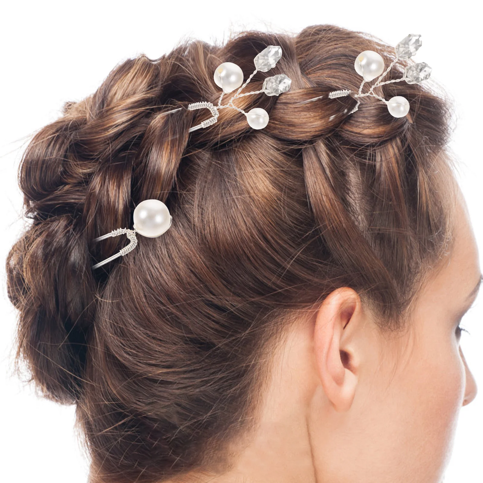 6 قطع الزفاف حجر الراين اللؤلؤ دبوس الشعر مجموعة الزفاف إكسسوارات الشعر خوذة الزفاف للنساء وصيفه الشرف العروس مقاطع الشعر #3