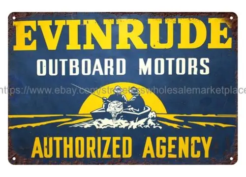 home decor wall art EVINRUDE OUTBOARD MOTORS AGENCY metal tin sign