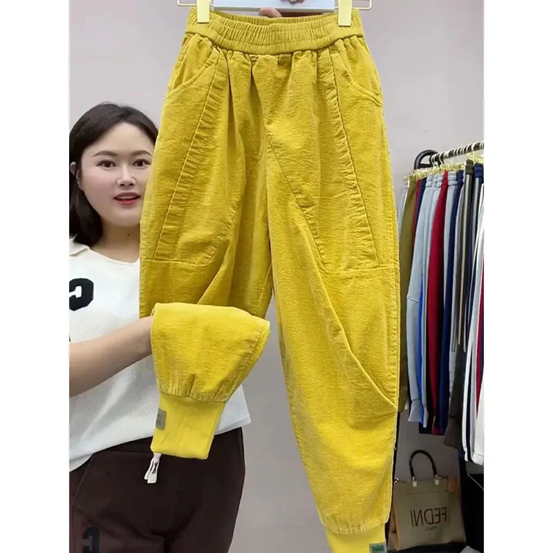 

Spring Autumn New Corduroy Women Elastic Waist Loose Ankle-length Pants All-matched Casual Cotton Corduroy Harem Pants Ladies