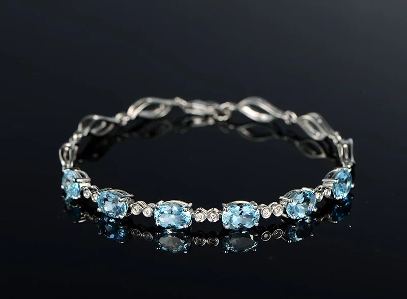 Aquamarine Bracelets For Female Real 925 Sterling Silver Sky Blue Gemstone Bracelet For Student Birthday Gift Jewelry Wholesale