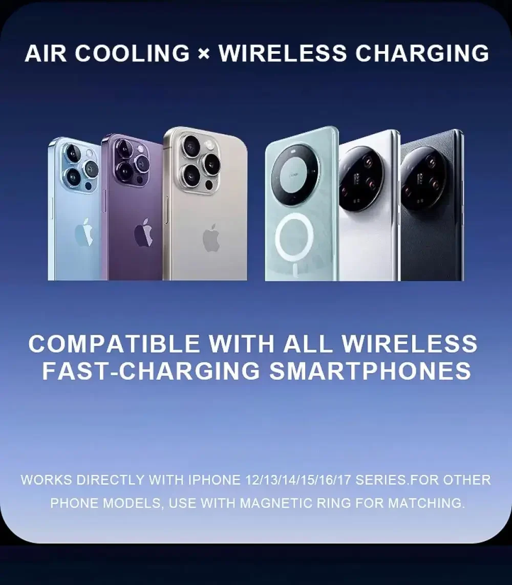 QI2.2 25W Magnetische Kabellose Ladestation Lüftungsschlitz-Handyhalterung mit Autoladegerät und Luftkühlventilator für iPhone 17 16 15 14 13 12 – Detail 11