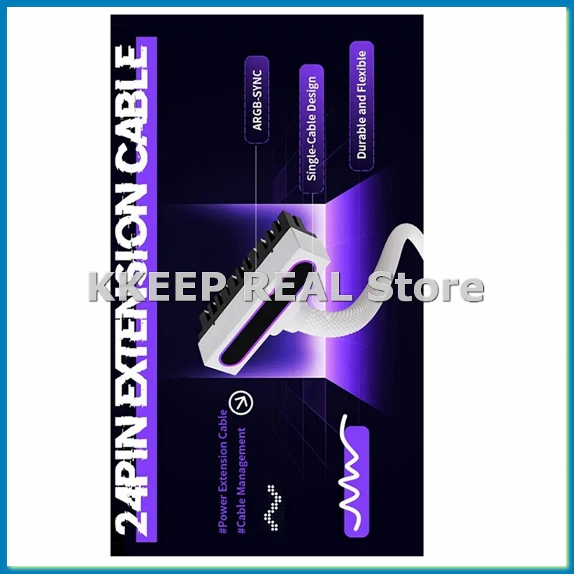 

Удлинительный кабель ATX24PIN с ARGB SYNC, однолинейное соединение, удлинительный кабель питания компьютера, боковой изгиб 90 градусов, 30 см A-A79U