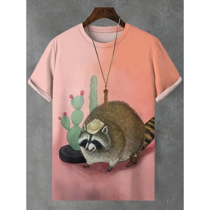 

Funny Cat Raccoon Graphic T Shirt For Men Animal 3D Printed Tees Summer Streetwear Unisxe T-Shirts Round Neck Tops Short Sleeves