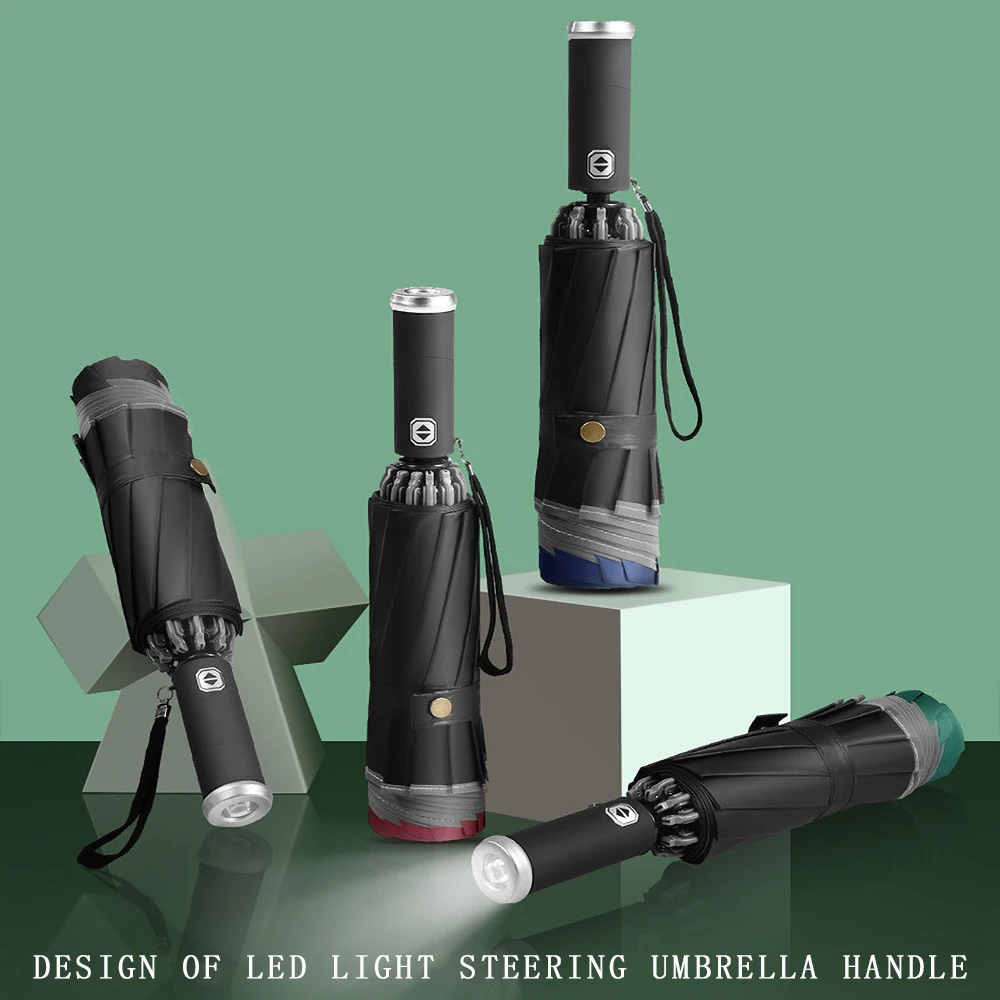 Fully Automatic Sun Protection Umbrella Folding Waterproof Umbrella With LED Flashlight UV Sunshade Rainproof Wind Resistance