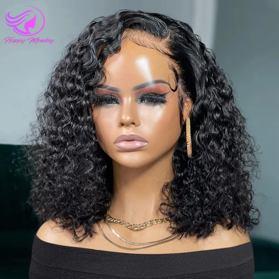 

Brazilian Deep Wave Bob Wig 13x4 Lace Frontal Wig Human Hair Natural Hairline Remy Short Curly Closure Wig Preplucked Baby Hair