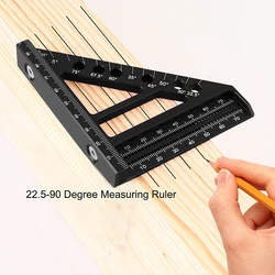 Aluminum Alloy Miter Triangle Ruler 22.5-90 Degree Measuring Ruler Woodworking Square Protractor Precision Carpenter Square