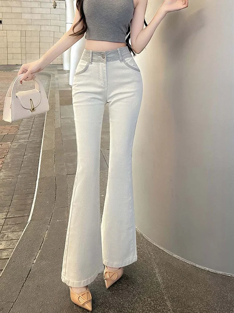 

Woman Elastic High Waist Bell Bottom Jeans Female High Street Designer Flare Pants Lady Fashion Blue Black Gothic Denim Trousers
