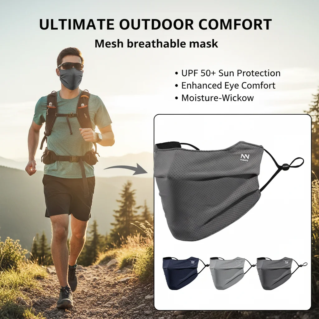 

Men's Full Face Sunscreen Mask Breathable Ice Silk Cycling Mouth Cover with Eye Corner Protection for Summer
