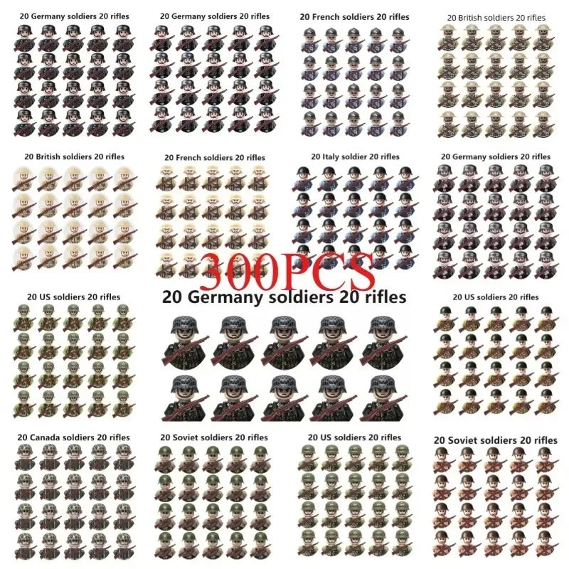 20 pcs building blocks, World War II military, soldiers, assembling small toys, boys assembling toy accessories gifts.